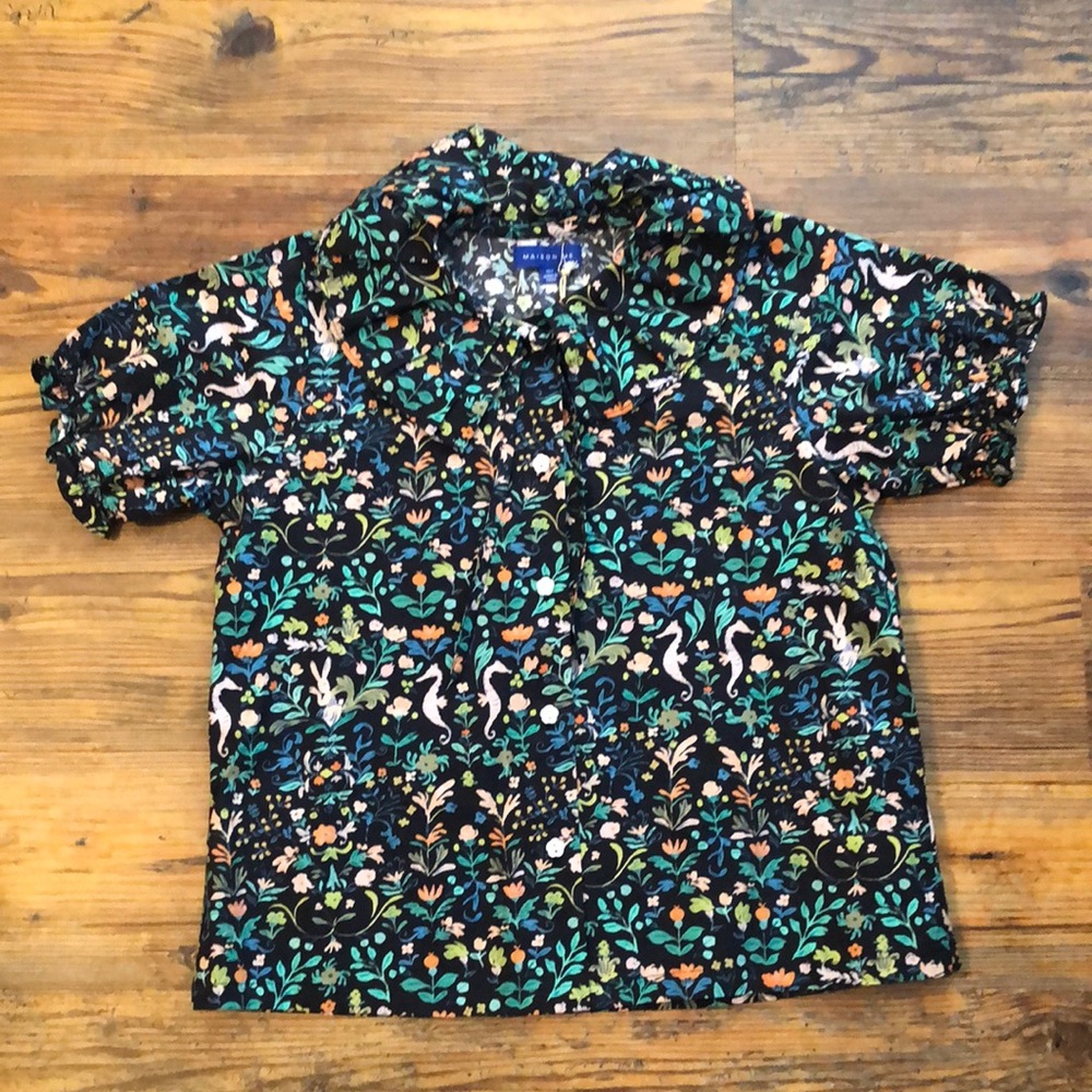 NWT Maison Me Colorful Floral Short Sleeve Blouse